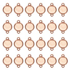 50 Pcs Round Blank Pendant Trays, 10mm Bezels Connector Settings, Rose Gold