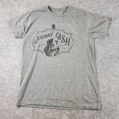 Johnny Cash Shirt Mens Medium Gray Crew Neck Short Sleeve Graphic