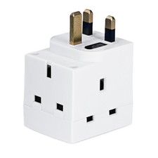 Status 3 Way Multi Plug Adaptor, UK Type G Plug, 3 Socket Extension White