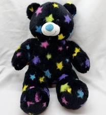 2012 Build A Bear 16  Black Bear W/ Colorful Stars Cuddly Soft Toy