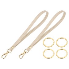 7 Inch Wristlet Strap PU Leather with 4 Gold Rings for Clutch 2 Pack, Beige 