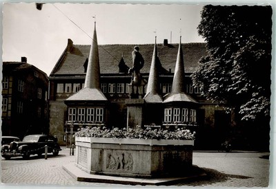 38052445 - 3352 Einbeck Market Square with City Hall and Till Owl Mirror Fountain