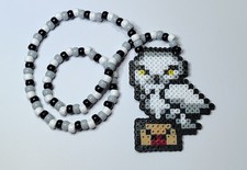 Handmade Harry Potter Owl Necklace  Hedwig Inspired Perler Art  Kandi Beads