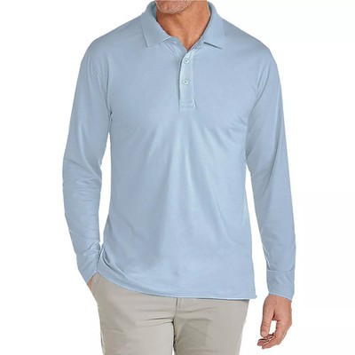 JUMP START MODERN FIT LONG SLEEVE POLO SHIRT - SIZE: MEN M - LIGHT BLUE