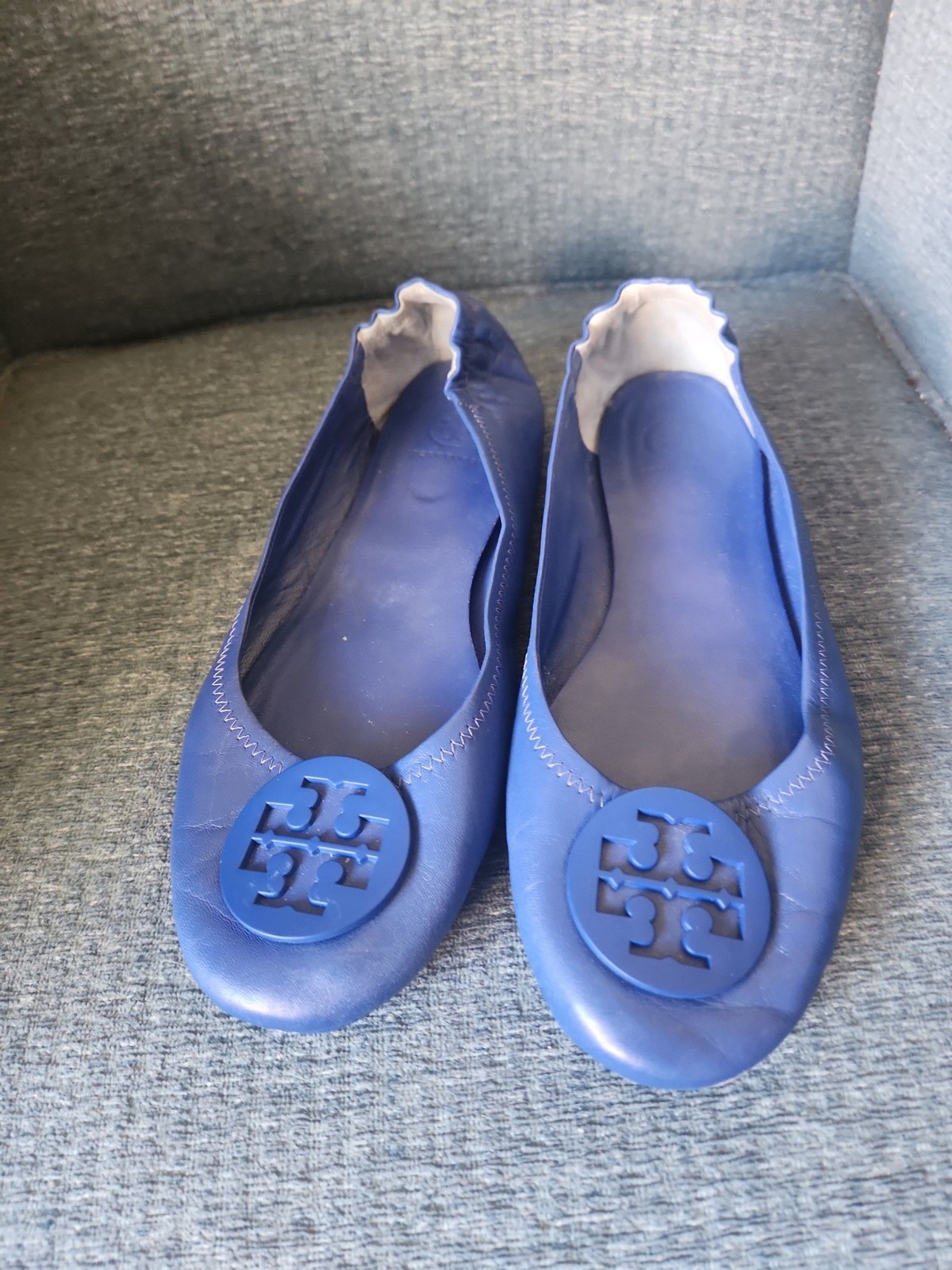 Tory Burch "Minnie" Travel Ballet Flats Dark Blue Leather Size 10 thumbnail 11