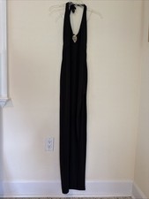 Nookie Black Halter Long Dress For Women With Gold Accents, Size Small