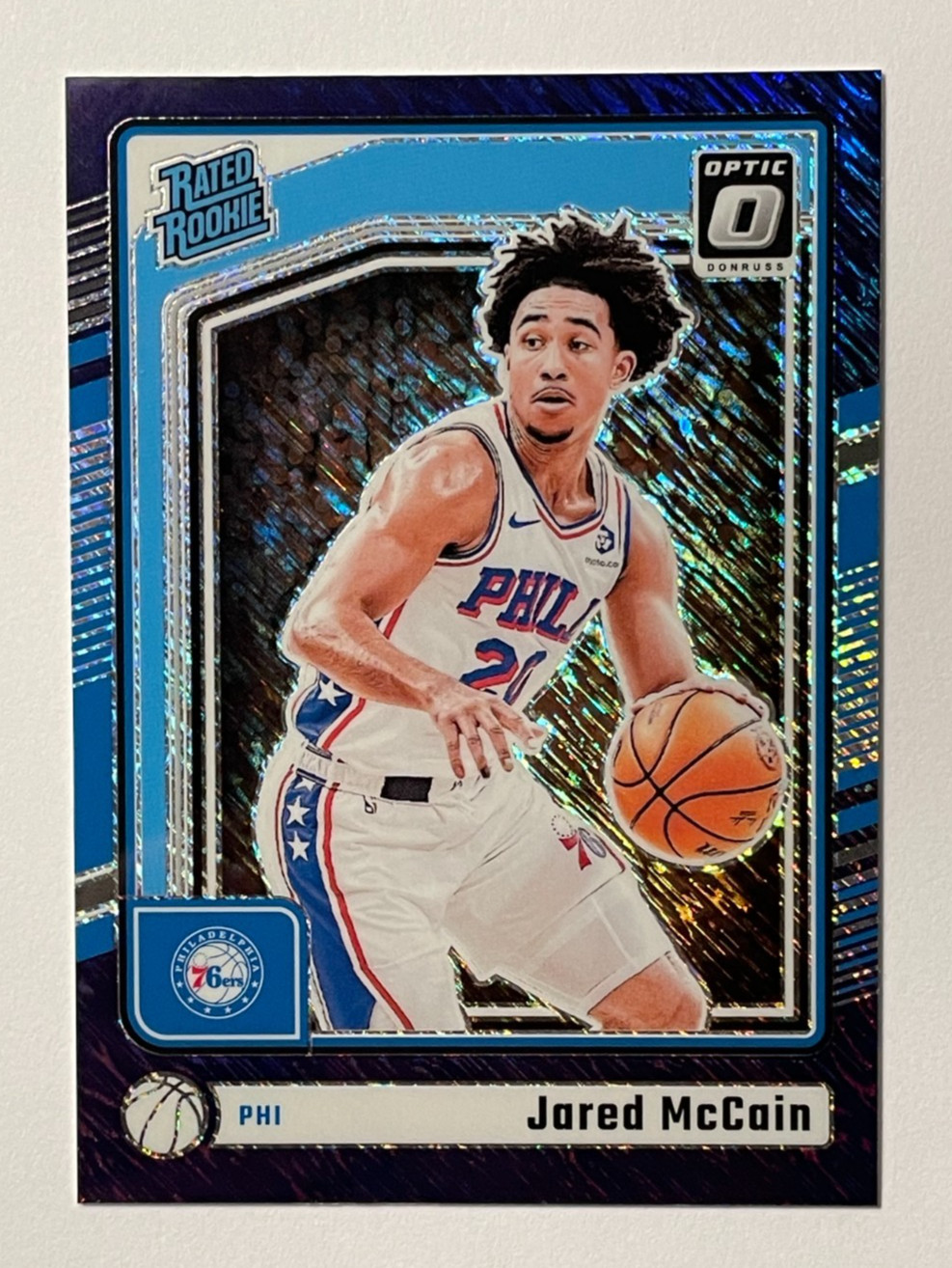2024-25 Donruss Optic Jared McCain "Purple Shimmer" Rated Rookie 76ers #270