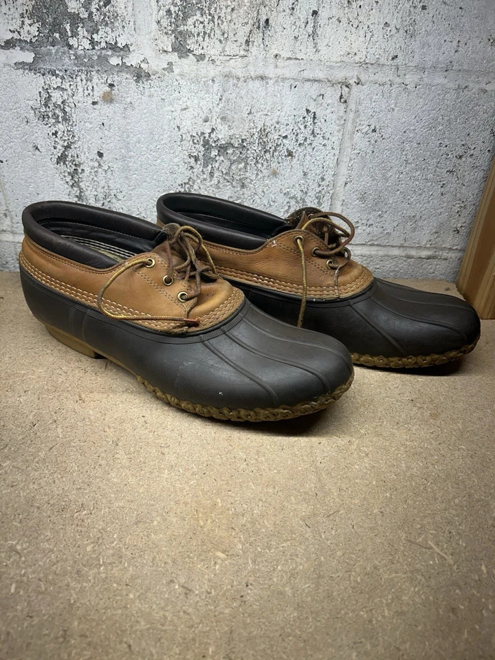 LL Bean Talla 15 N A como Marrón Tostado Bajo Pato Botas de Lluvia Cuero de Goma Foto 2 de 4