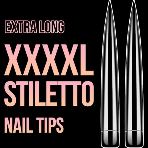 XXXXL Extra Long Nail Tips, Clear Stright Stiletto Nail T8-XXXL Stiletto Nails - Picture 3 of 6