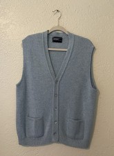 70s 80s vintage men's Jantzen heather blue knit wool vest w/ pockets L/XL
