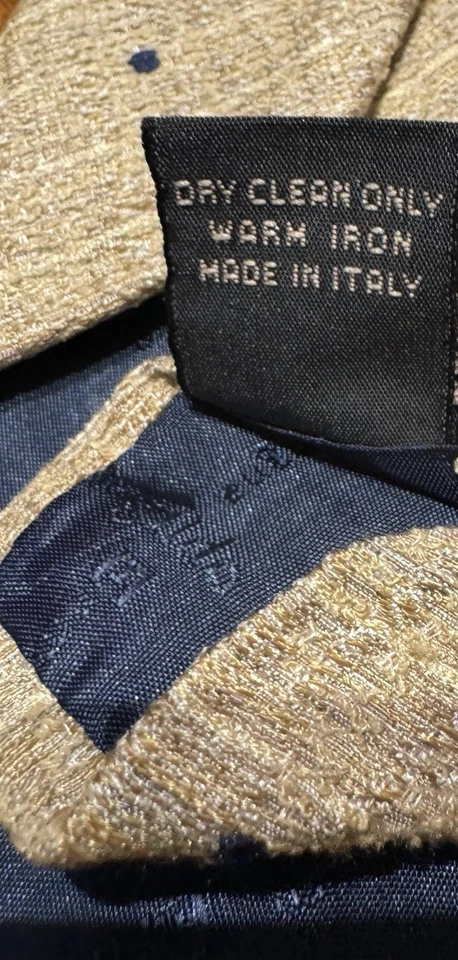 Ermenegildo Zegna Men's Silk Neck Tie Gold Navy Polka Dot Made In Italy - Image 3 of 4