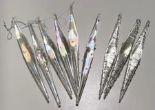 MODERN Clear Blown Glass Wire Iridescent Hobnail Icicle Drop Ornament Set of 8