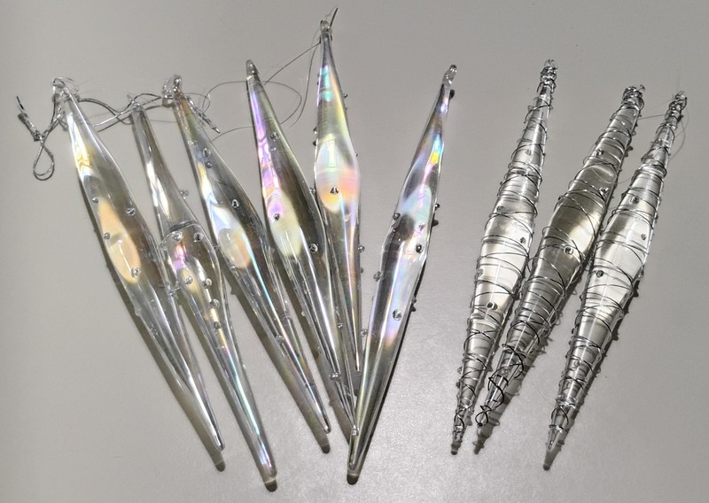 MODERN Clear Blown Glass Wire Iridescent Hobnail Icicle Drop Ornament Set of 8