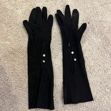 Vintage Black Opera Gloves Long Evening Dress Gloves Button Detail