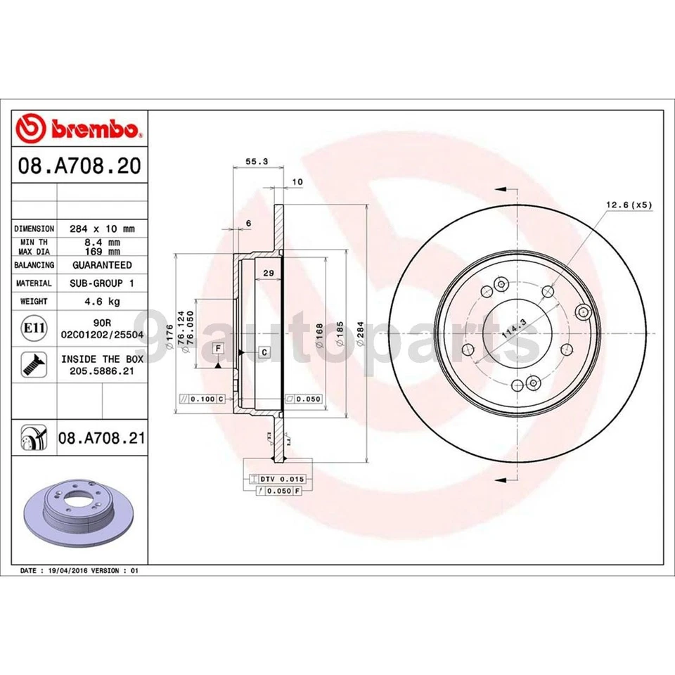 Rotores de freno de disco delanteros traseros Brembo OE para Hyundai Sonata 2011 2012 2013 2014 Foto 2 de 4
