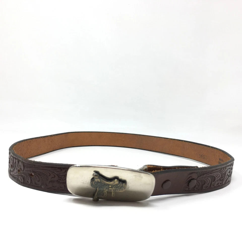 Cinturón Justin Western para mujer talla 28 marrón cuero tostado vintage hebilla de sillín Foto 2 de 4