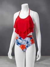 Women s Ruffle Flounce Crop Top Floral High-Waist Bikini Set Size XL