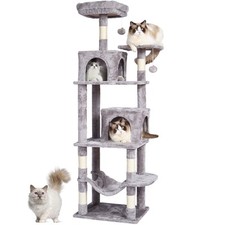 Cat Tree 63" Cat Tower with 2 Cat Condos Sisal Scratching Post Light Grey