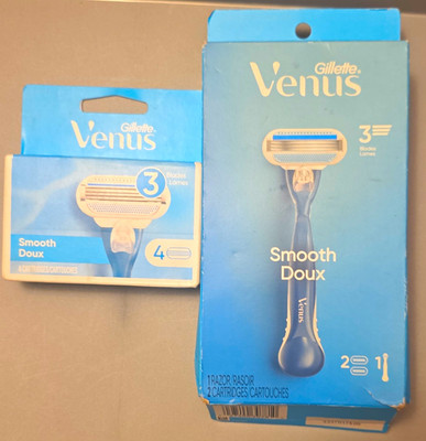 Gillette Venus Smooth Doux Women s Cartridge Razor 3-Blade + 4 Cartridges Blue