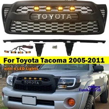 Front Mesh Grille For 2005-2011 Tacoma Bumper Grill Matte Black W/4 LEDs