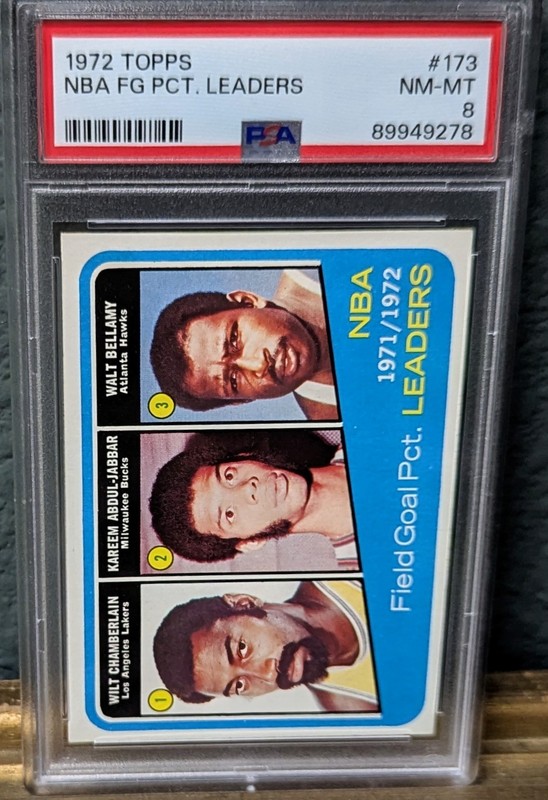 PSA 8 1972-73 Topps NBA FG PCT Leaders HOFers - Chamberlain, Jabbar & Bellamy