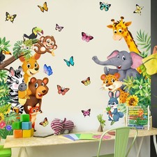 Jungle Forest Animals Wall Decals Animal Door Sticker Removable Reusable Peel...