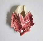 McCoy Pottery Red And Cream Maple Leaf Berries Wall Pocket Vtg 6.5" Chip