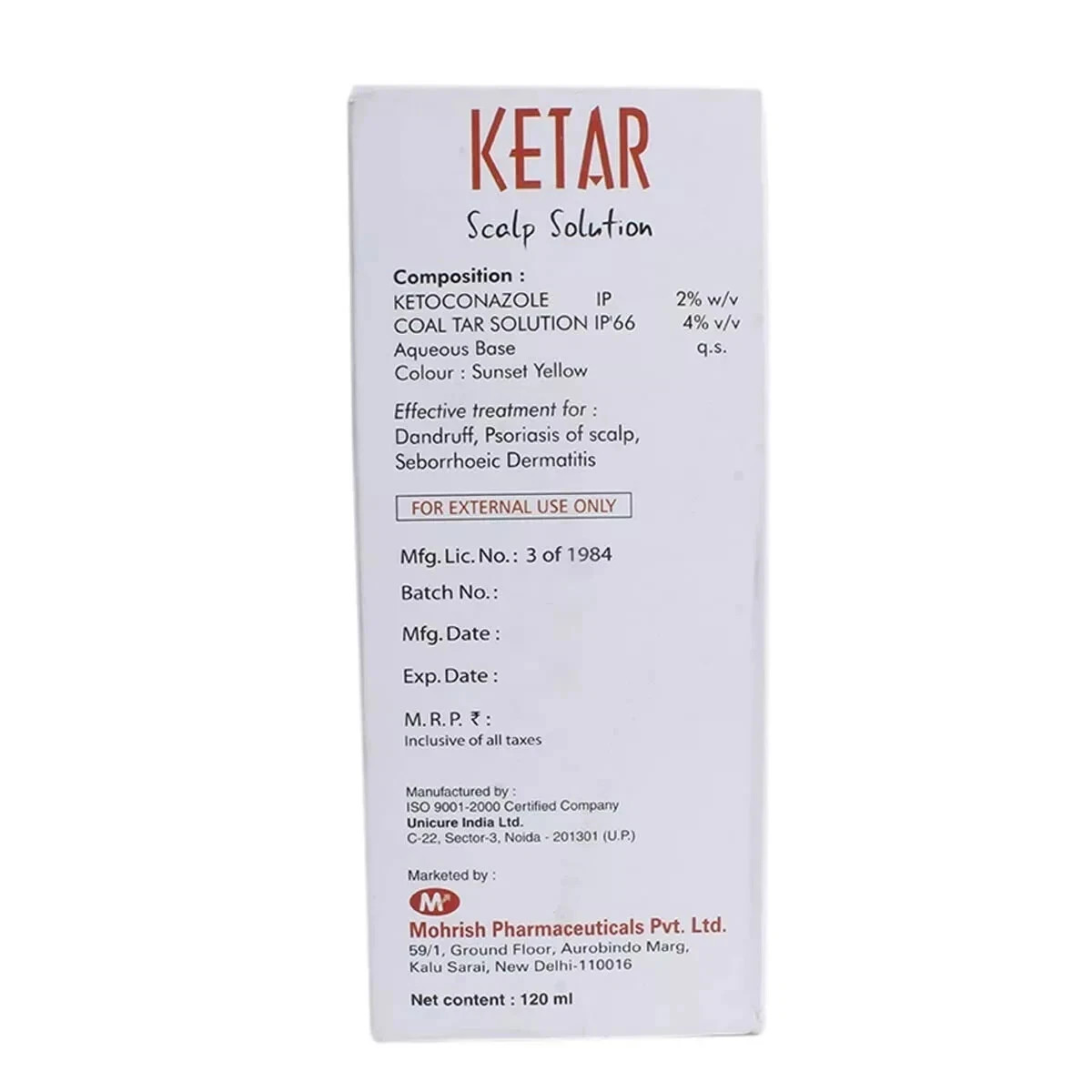 Ketar - Bottle of 120ml Scalp Solution