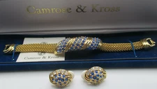 VTG Camrose & Kross JBK Blue Rhinestone Mesh Bracelet w/Matching Earrings NIB