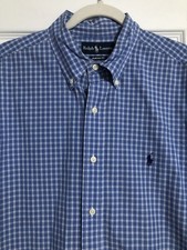 ralph lauren Blue Plaid Mens Button Down Shirt Size 16.5 32/33 Classic Fit