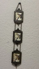 VTG Three Tier Mini Photo Frame Chain Wall Hanging square approx 2x2" Taiwan