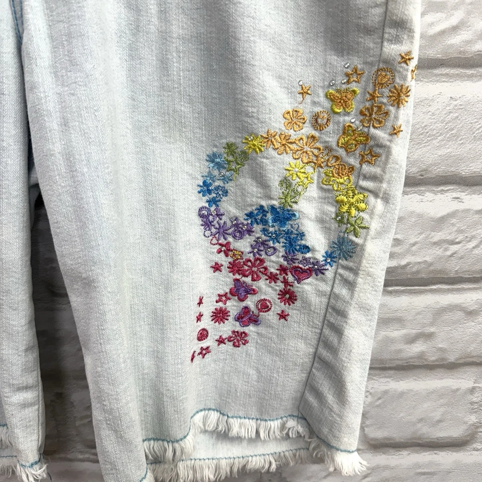 Pantalones Cortos de Denim Arizona Jean Company Azul Bordado Bermudas Flecos Talla 14 Foto 2 de 4