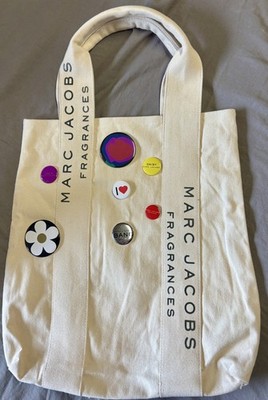 Marc Jacobs Women's Canvas Tote Bag - Beige- Pins On One Side- Fragrance