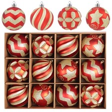4 Inch Red and Gold Christmas Ornaments for Tree, 12Pcs Large Shatterproof Ch...