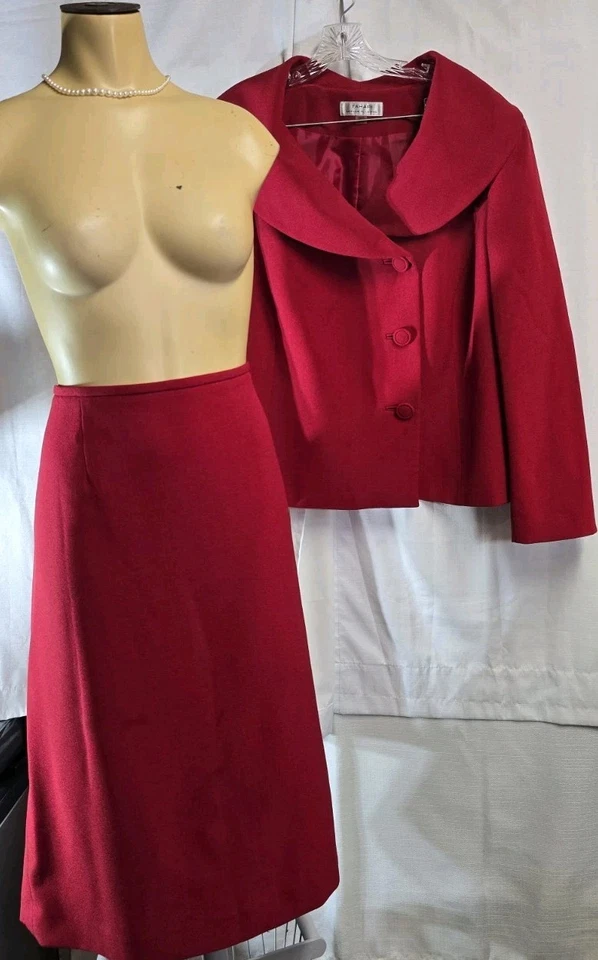 Tahari ASL юбка костюм женщин Sz 20W 2 изделия принцев воротник карьера бизнес красный - Изображение 2 из 4
