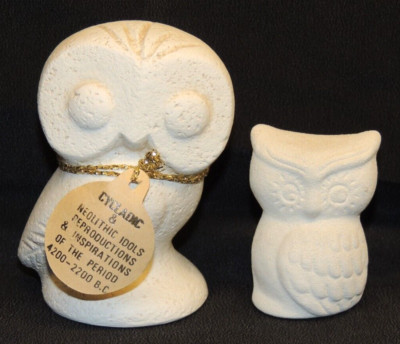 2x gravierte Eulen Weiß Cycladic & Neolithic ca. 4,5/8cm Dekorfigur Geschenk