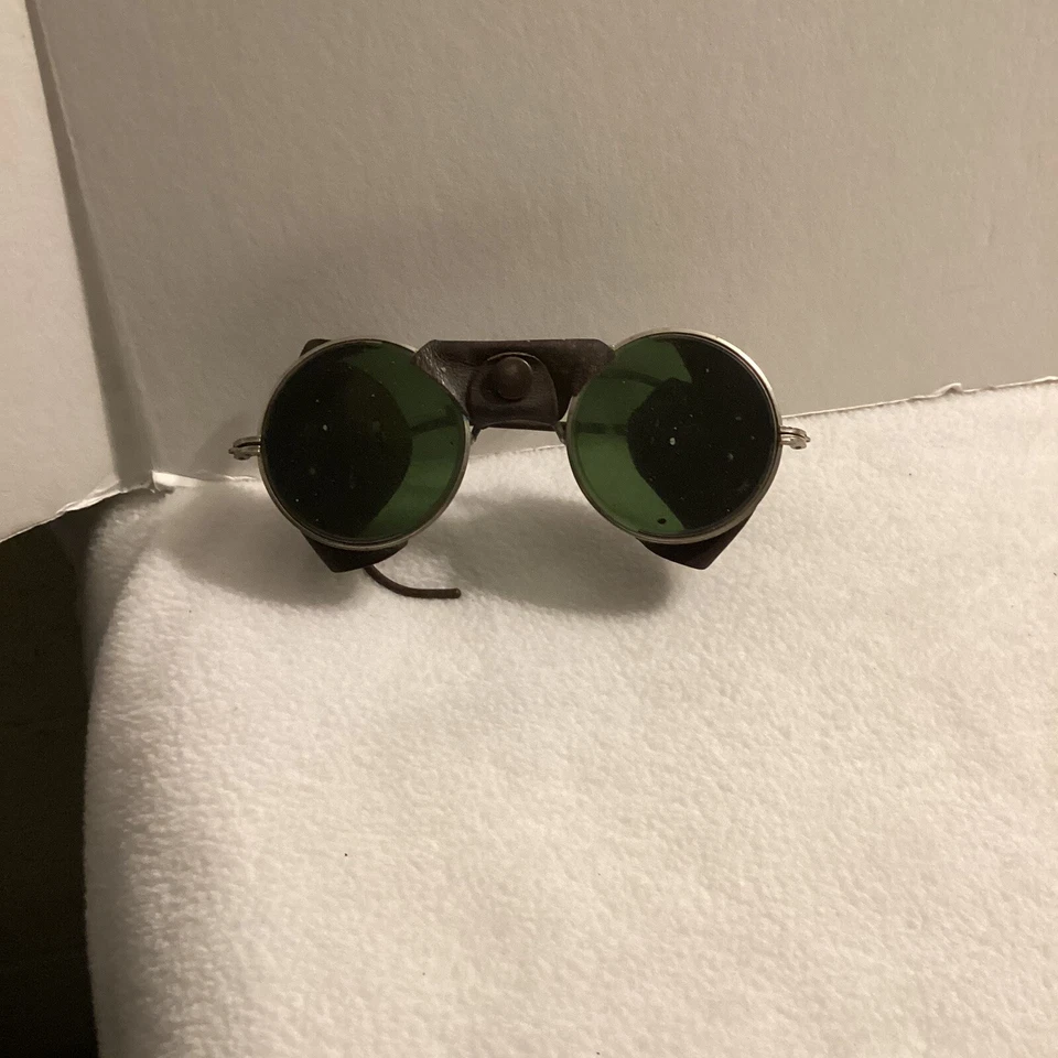 "Gafas de sol de colección Safely lentes de vidrio verde motociclista Steampunk con montura de cuerno 61/2""" Foto 3 de 4