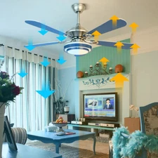 Blue 52'' Modern Dimmable LED Ceiling Fan Light Chandelier 5 Blades+Remote