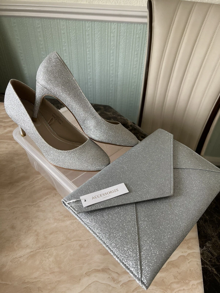 Silver clutch 2025 bag and shoes