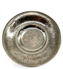 Vintage Z Y India Silver Plated Brass Etched Pedestal Bowl 3.5" tall