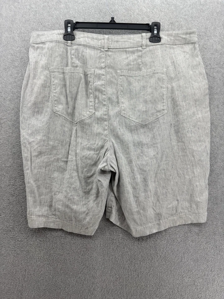 NYDJ 女式短裤斜纹布亚麻混纺加大码 20W 微条纹白色口袋 — 第 2/4 张图片