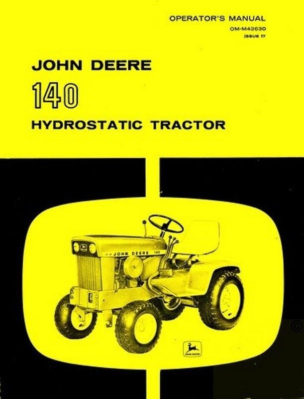 John Deere 140 Hydro Hydrostatic Garden Tractor Owner Operators Manual