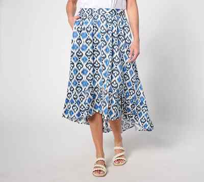 Destination 365 Printed High-Low Beach Skirt-Blue Ikat-Large-NEW-A637810