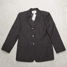 Mark Alexander Jacket Women Sz 12 Black Striped Classic Professional Wool Blazer