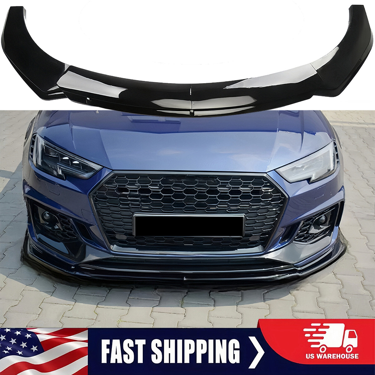Front Bumper Lip Spoiler Splitter For Audi A4 B9 S4 Sedan 2017-2019 Glossy Black