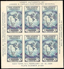 3¢ BYRD NTL PHIL EXHIBITION SOUVENIR SHEET ISSUED UNDER JAMES FARLEY, #735 $11