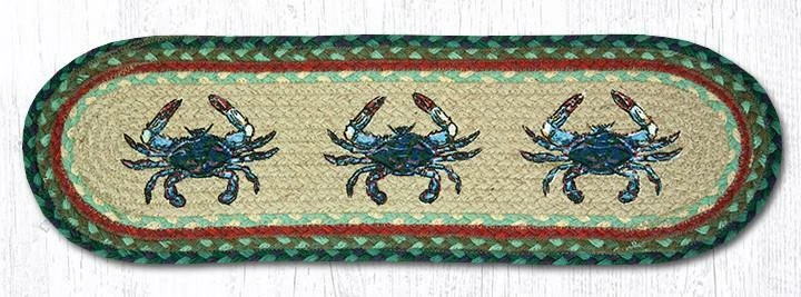 CAPITOL EARTH RUGS Braided Jute Stenciled Stair Tread Rug. BLUE CRAB. Earth Rugs. 27" x 8.25"