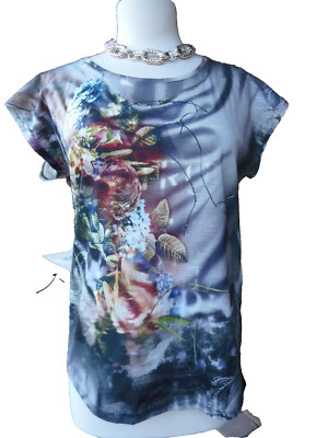 TAIFUN SEPARATES Gray Purple Athleisure Retro Cybercore Indie Floral Top 8