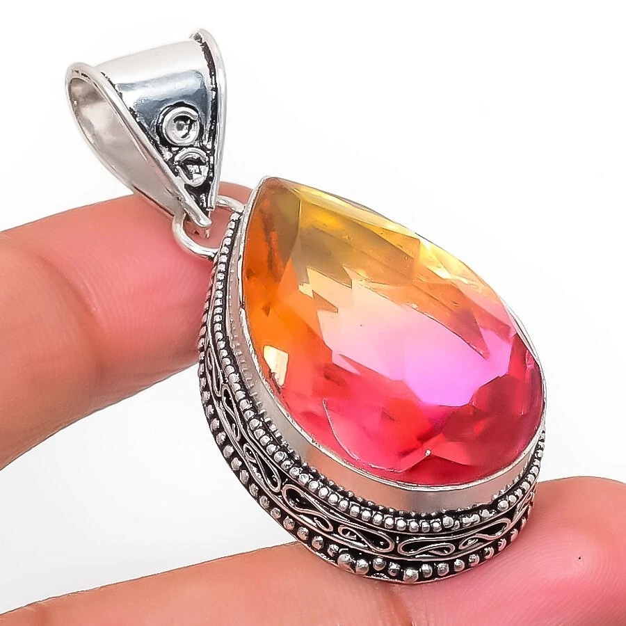 VETEMENTS Ciondolo gioiello in argento sterling 925 fatto a mano con pietra preziosa tormalina bicolore 1 97"