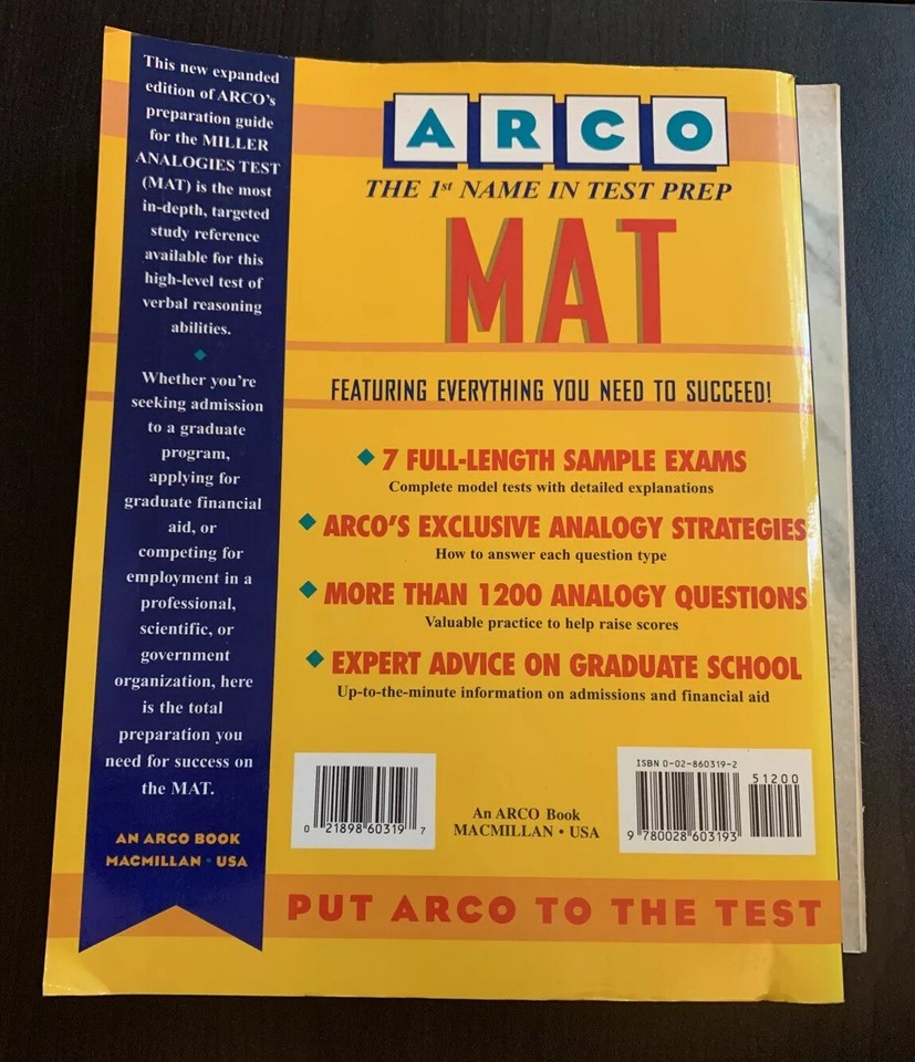 MAT Analogies Test Book Lot ARCO 6th Barrons 8th Edition 9780028603193